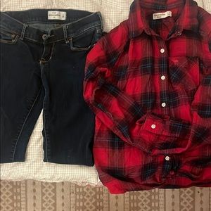 Abercrombie & Fitch kids Red Plaid Shirt and Dark Jeans size 12